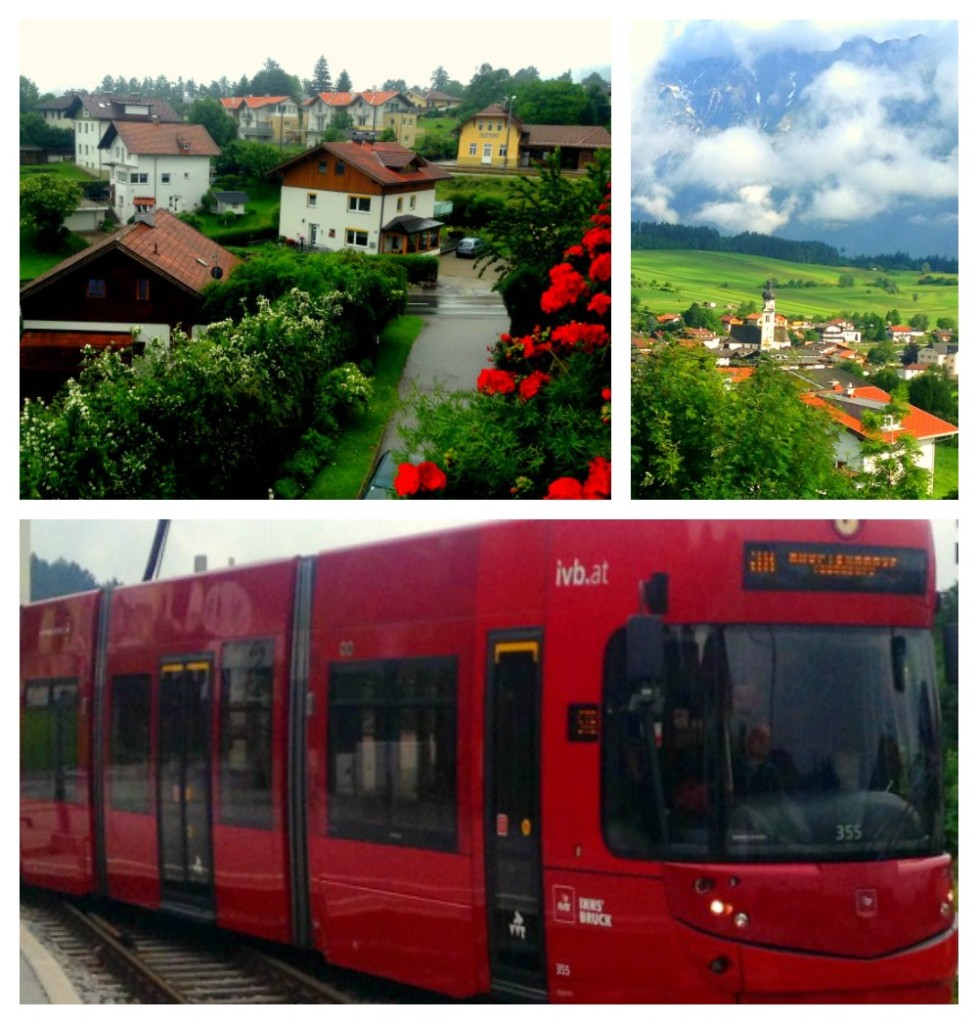 The town of Matters on the outskirts of Innsbruck, Austria and the train