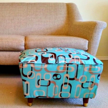 Mid century footstool updated with maud inspired fabric